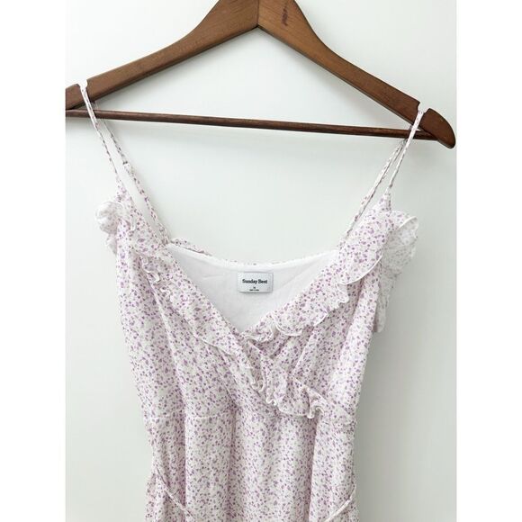 Aritzia Sunday Best Mini Dress Medium Countess Floral Ruffle Trim - Picture 6 of 11